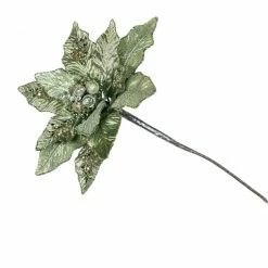 The Christmas Palace 13" MINT GREEN VELVET POINSETTIA PICK SET OF 6