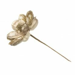 The Christmas Palace Gilded Elegance 11" PLATINUM MAGNOLIA PICK SET OF 6