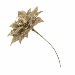 The Christmas Palace Flowers 11" GOLD GLITTER POINSETTIA PICK SET OF 6