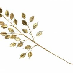 The Christmas Palace 39" GOLD GLITTER LEAVES BRANCH SET OF 6