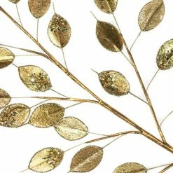 The Christmas Palace 39" GOLD GLITTER LEAVES BRANCH SET OF 6