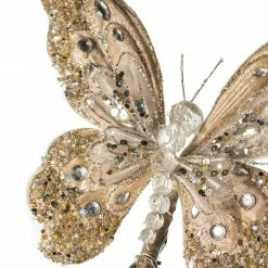 The Christmas Palace Butterflies 9" PLATINUM GEM BUTTERFLY WITH CLIP SET OF 6