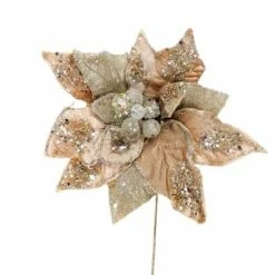 The Christmas Palace 18" CHAMPAGNE & PLATINUM POINSETTIA SET OF 6