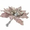 The Christmas Palace 9" PINK GLITTERED POINSETTIA CLIP SET OF 6 Flowers