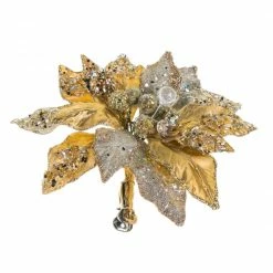 The Christmas Palace 9" GOLD & PLATINUM POINSETTIA CLIP SET OF 6