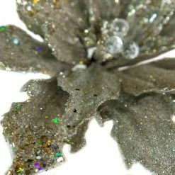 The Christmas Palace Flowers 15" PLATINUM GEM POINSETTIA SET OF 4