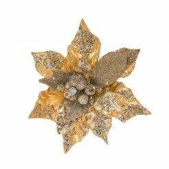 The Christmas Palace 20" GOLD POINSETTIA SET OF 4 Flowers