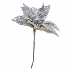 The Christmas Palace 20" SILVER POINSETTIA STEM SET OF 4 Flowers