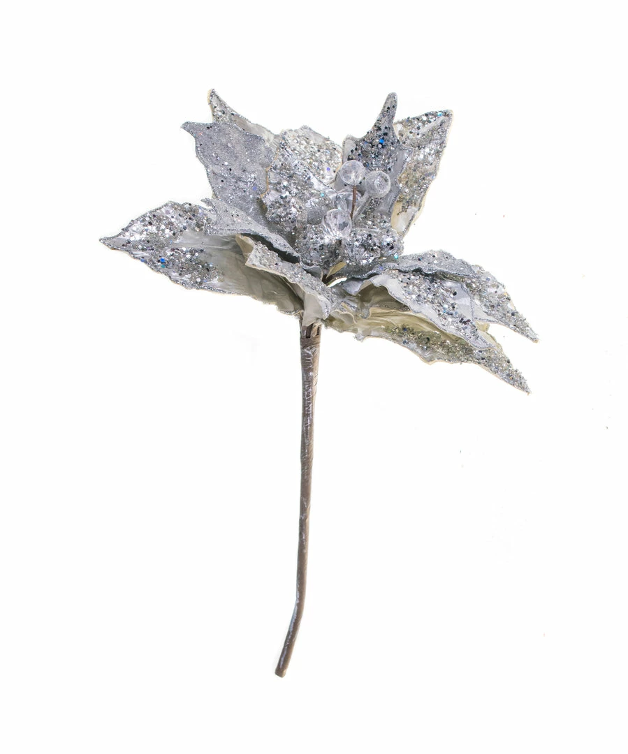 Flash Sale π The π Christmas Palace 20" SILVER POINSETTIA STEM SET OF 4 Flowers β 1 The Christmas Palace 20" SILVER POINSETTIA STEM SET OF 4 Flowers