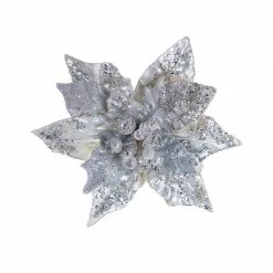 The Christmas Palace 20" SILVER POINSETTIA STEM SET OF 4 Flowers