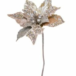 The Christmas Palace Flowers 20" IVORY & CHAMPAGNE POINSETTIA SET OF 4