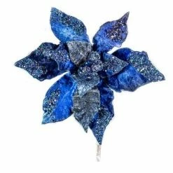 The Christmas Palace 20" NAVY BLUE POINSETTIA STEM SET OF 4
