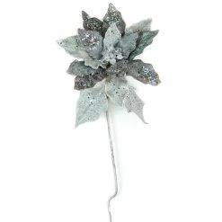 The Christmas Palace 28" ICY SILVER POINSETTIA STEM SET OF 4