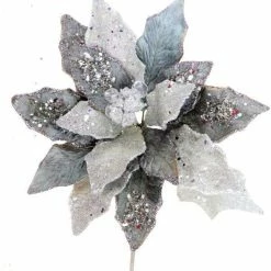 The Christmas Palace 28" ICY SILVER POINSETTIA STEM SET OF 4