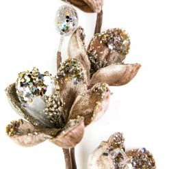 The Christmas Palace 34" CHAMPAGNE & PLATINUM MAGNOLIA SET OF 6