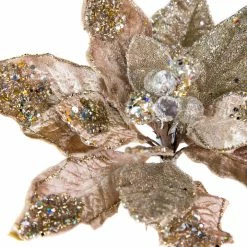 The Christmas Palace 20" CHAMPAGNE & PLATINUM POINSETTIA SET OF 4