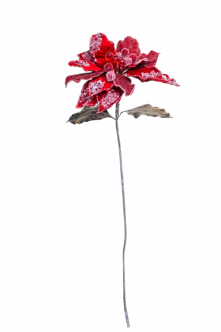 Brand new 🌟 The 🎁 Christmas Palace 28" RED ICY POINSETTIA STEM SET OF 4 👍 1 The Christmas Palace 28" RED ICY POINSETTIA STEM SET OF 4