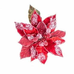 The Christmas Palace 28" RED ICY POINSETTIA STEM SET OF 4