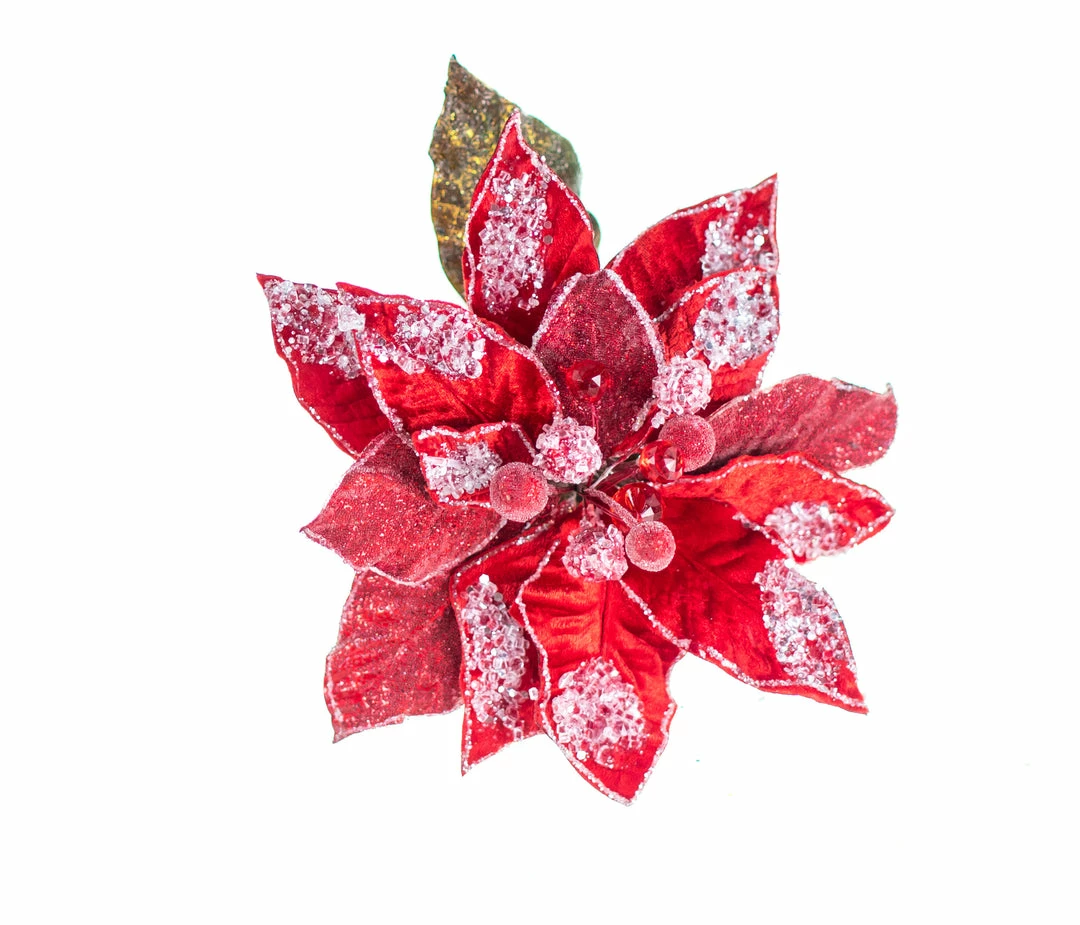 Brand new 🌟 The 🎁 Christmas Palace 28" RED ICY POINSETTIA STEM SET OF 4 👍 2 The Christmas Palace 28" RED ICY POINSETTIA STEM SET OF 4