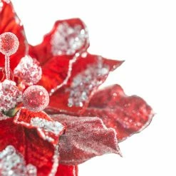 Brand new 🌟 The 🎁 Christmas Palace 28" RED ICY POINSETTIA STEM SET OF 4 👍 5 The Christmas Palace 28