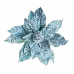 The Christmas Palace 28" ARCTIC BLUE ICY POINSETTIA STEM SET OF 4 Flowers