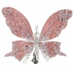 The Christmas Palace Pretty In Pink 9" PINK BUTTERFLY WITH CLIP SET OF 6