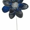 The Christmas Palace 18" SAPPHIRE BLUE & SILVER MAGNOLIA WITH LEAVES SET OF 6