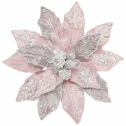 The Christmas Palace 9" PINK POINSETTIA CLIP SET OF 6 Pretty In Pink