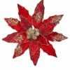 The Christmas Palace 10" RED & GOLD POINSETTIA STEM CLIP SET OF 6 Flowers