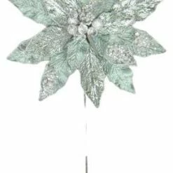 The Christmas Palace All About The Blues 18" LIGHT BLUE POINSETTIA STEM WITH LEAVES SET OF 6