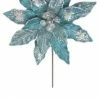 The Christmas Palace 18" PEACOCK BLUE POINSETTIA STEM WITH LEAVES SET OF 6 All About The Blues