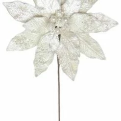 The Christmas Palace 18" SNOW CREAM POINSETTIA STEM WITH LEAVES SET OF 6