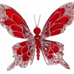 The Christmas Palace 7" RED ICY BUTTERFLY CLIP SET OF 6