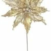 The Christmas Palace Flowers 18" GOLD BEADED POINSETTIA STEM SET OF 6