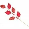 The Christmas Palace Yuletide Traditions 32" RED VELVET LEAVES SPRAY SET OF 6