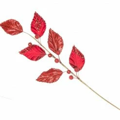 The Christmas Palace Yuletide Traditions 32" RED VELVET LEAVES SPRAY SET OF 6