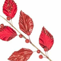 The Christmas Palace Yuletide Traditions 32" RED VELVET LEAVES SPRAY SET OF 6
