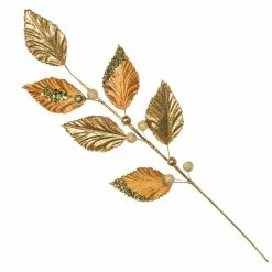 The Christmas Palace Stems & Picks 32" GOLD VELVET LEAVES SPRAY SET OF 6