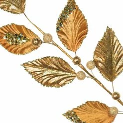 The Christmas Palace Stems & Picks 32" GOLD VELVET LEAVES SPRAY SET OF 6