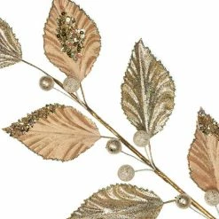 The Christmas Palace Stems & Picks 32" CHAMPAGNE VELVET LEAVES SPRAY SET OF 6