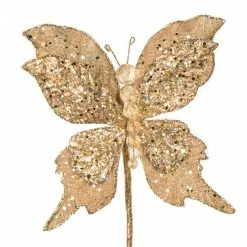 The Christmas Palace Butterflies 6" GOLD GLITTER BUTTERFLY PICK SET OF 6