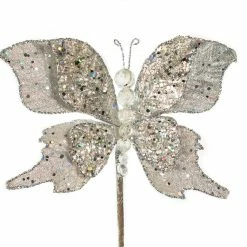 The Christmas Palace 6" SILVER GLITTER BUTTERFLY PICK SET OF 6