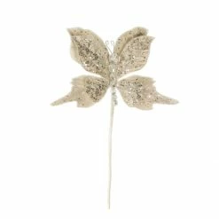 The Christmas Palace 6" WHITE GLITTER BUTTERFLY PICK SET OF 6