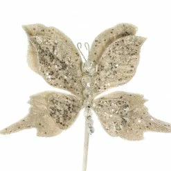 The Christmas Palace 6" WHITE GLITTER BUTTERFLY PICK SET OF 6