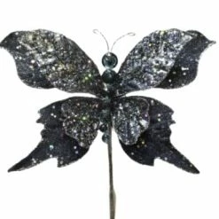 The Christmas Palace Butterflies 6" MIDNIGHT BLUE GLITTER BUTTERFLY PICK SET OF 6