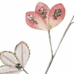 The Christmas Palace 33" PINK LEAVES DIAMOND SPRAY SET OF 4 Stems & Picks