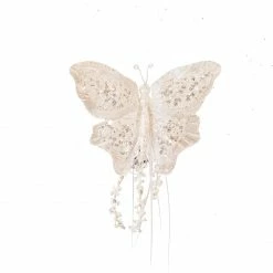 The Christmas Palace Butterflies 7" WHITE SEQUIN BUTTERFLY CLIP SET OF 6