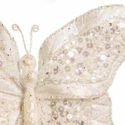 The Christmas Palace Butterflies 7" WHITE SEQUIN BUTTERFLY CLIP SET OF 6