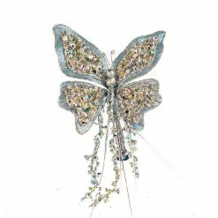 The Christmas Palace Butterflies 7" BLUE SEQUIN BUTTERFLY SET OF 6