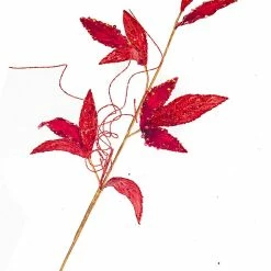 The Christmas Palace 24" RED VELVET LEAF SPRAY SET OF 6